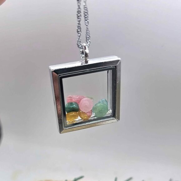 Nature Tourmaline Beads Filled Openable Floating Locket Necklace - Picture 2 of 9